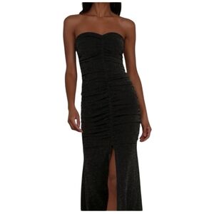 Lulus Black Glitter Ruched Strapless Dress NWT Large